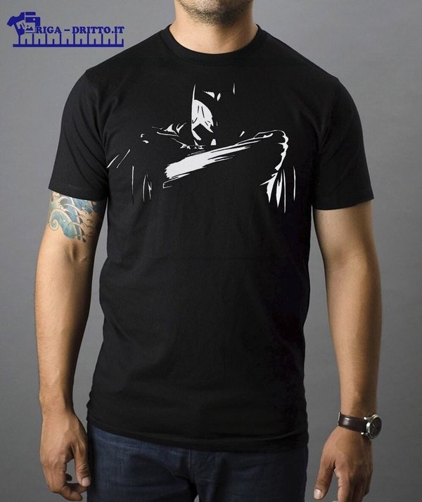 T-shirt BATMAN DARK UNISEX Maglia Cotone nero e bianca