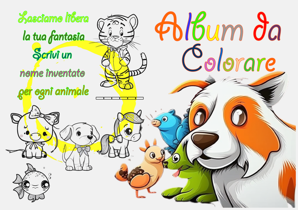 Album da Colorare , 45 animali simpatici, ciascuno con un nome da personalizzare a tua scelta!: