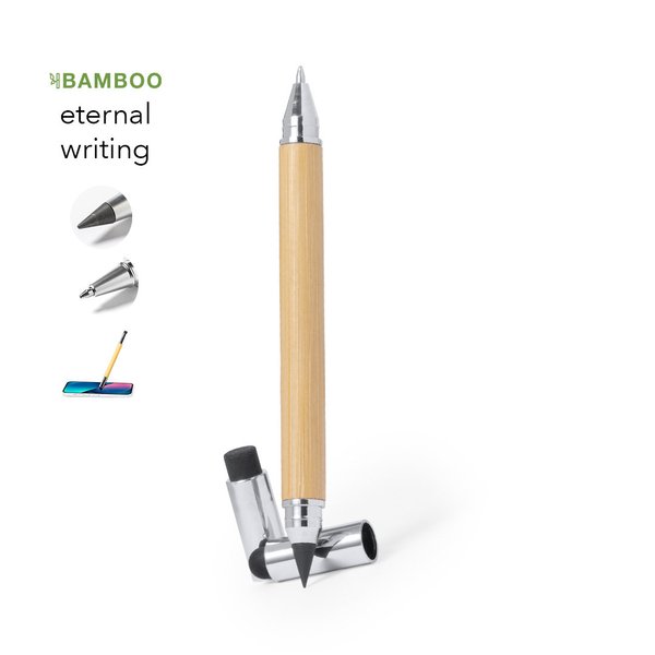 Penna più matita inesauribile 2 in 1, in bambù, penna a sfera matita eterna